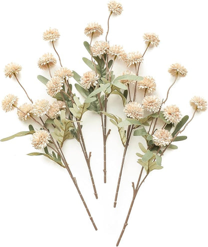 Floroom 5pcs Beige Faux Silk Mums Artificial Flowers, Bulk Fake Small Mini by Floroom