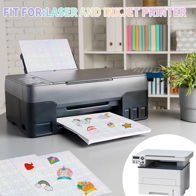 20 Sheets Holographic Sticker Paper, 8.5x11 Inch Clear Printable Vinyl Sticker - Image 4