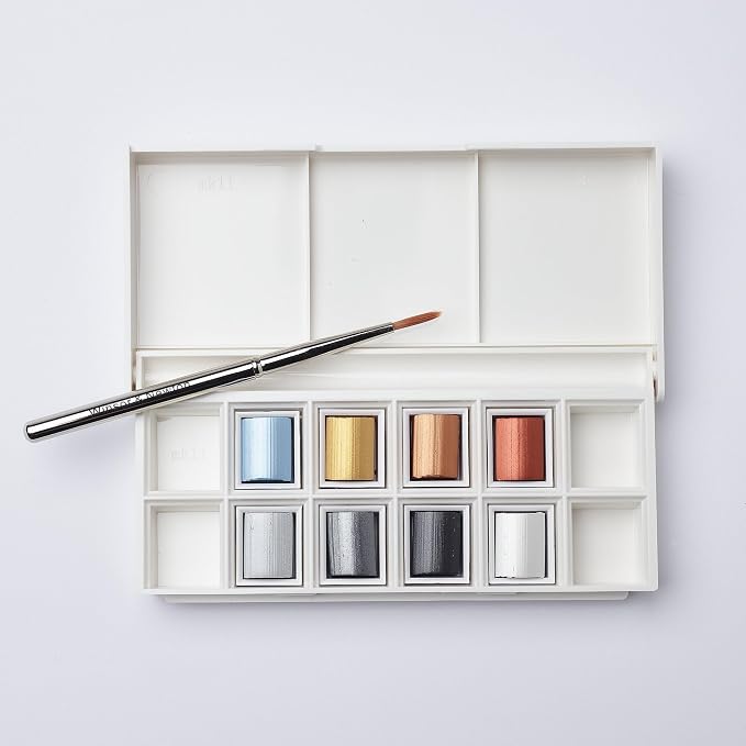 Winsor & Newton Cotman Watercolor Paint Set, 8 Half Pan, Metallic Colors w/ - Image 2