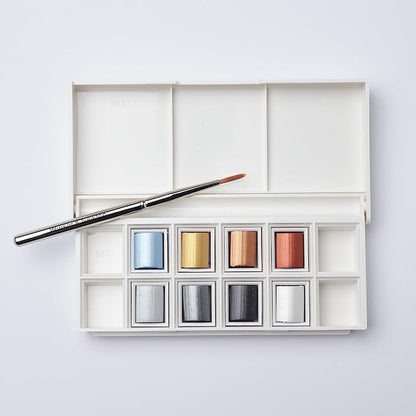 Winsor & Newton Cotman Watercolor Paint Set, 8 Half Pan, Metallic Colors w/ - Image 2