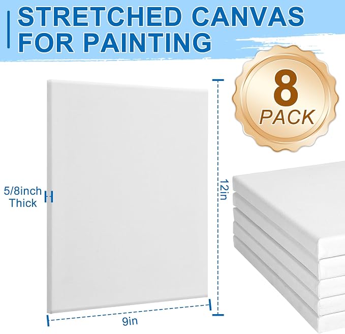 ESRICH Stretched Canvas for Painting, 8 Pack 9x12 Inch Canvas Value Pack - Image 2