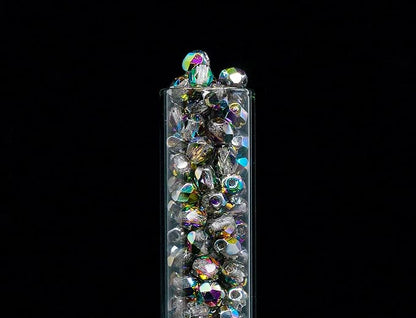 1.8 oz of Faceted Fire Polished Pressed Czech Glass Beads 4mm, Crystal Vitrail - Image 3