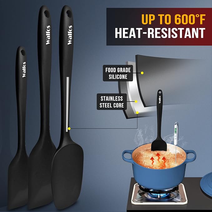 Walfos Mini Silicone Spatula Set of 3（600°F), Heat Resistant small Kitchen - Image 2