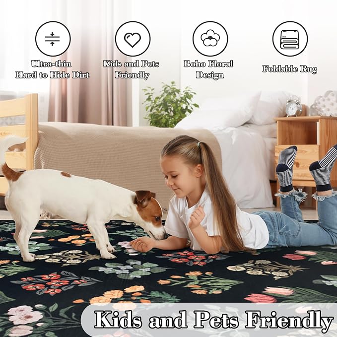Wonnitar Washable 3x5 Area Rug, Floral Print Rugs - Image 5