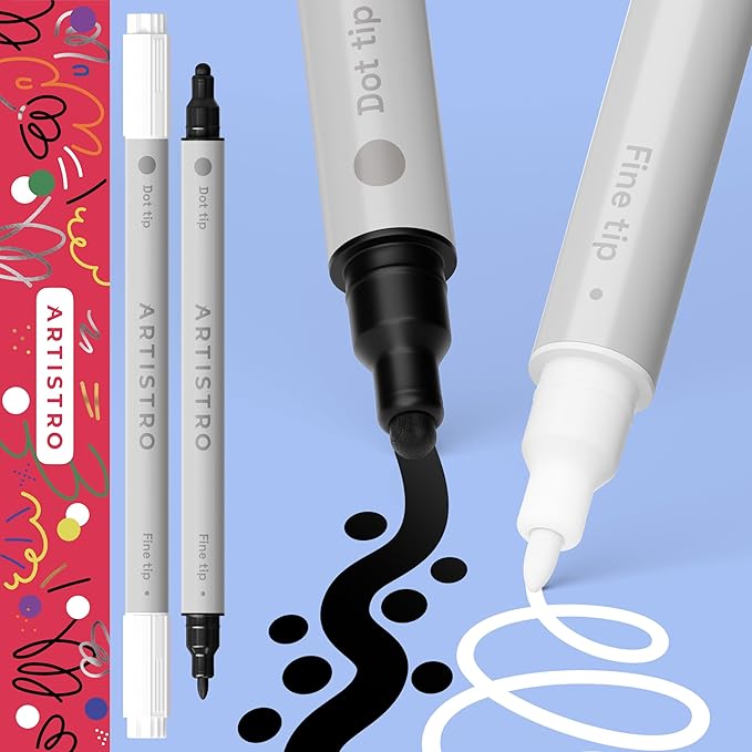 ARTISTRO 2 Black&White Dual-Tip Acrylic Paint Pens by ARTISTRO