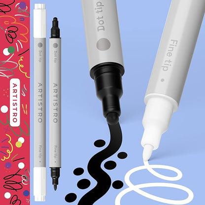ARTISTRO 2 Black&White Dual-Tip Acrylic Paint Pens by ARTISTRO