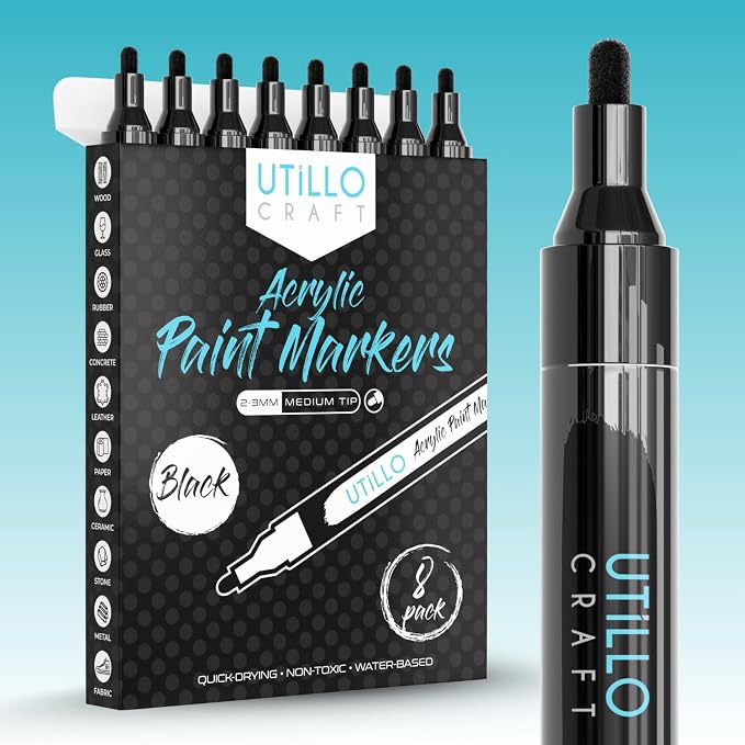 Black Paint Marker Medium Tip for Pumpkin Painting and Costumes | Bold by UtilloCraft