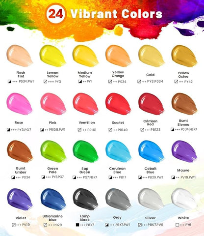 40 PCS Acrylic Paint Set with 12 Brushes, 2 Knives & Palette, 24 Colors Art - Image 3