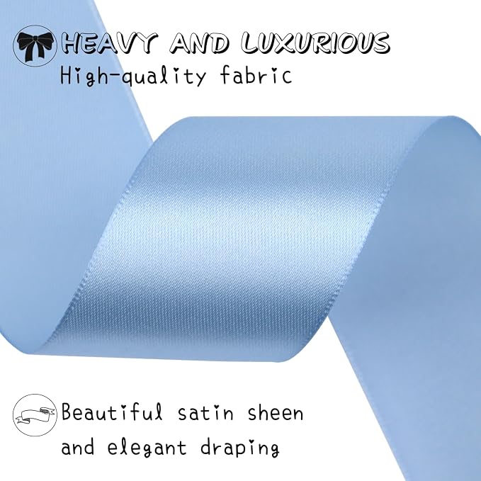 Lake Blue Solid Satin Ribbon 1-1/2 Inch 25 Yards Solid Polyester Fabric Ribbon - Image 4