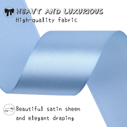 Lake Blue Solid Satin Ribbon 1-1/2 Inch 25 Yards Solid Polyester Fabric Ribbon - Image 4