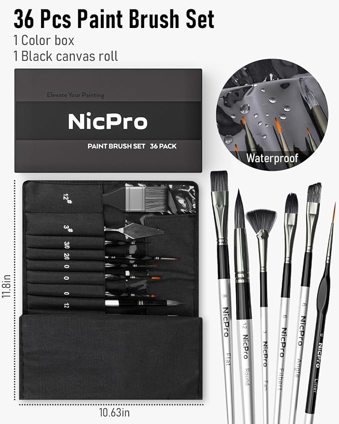 Nicpro 36pcs Paint Brush Set, Professional Paintbrushes - Image 6