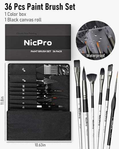 Nicpro 36pcs Paint Brush Set, Professional Paintbrushes - Image 6