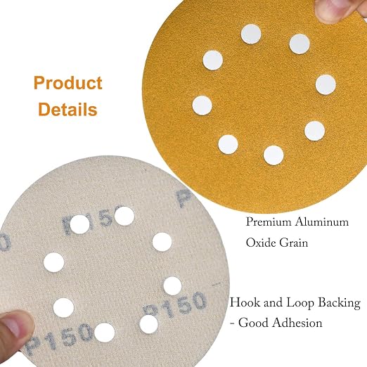 5-Inch 8-Hole Hook and Loop Sanding Discs 150-Grit Random Orbit Sandpaper - Image 5