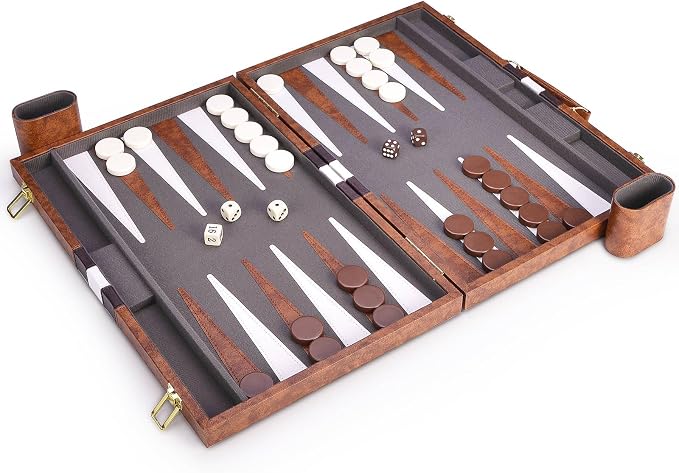 AMEROUS Backgammon Set, 18 Inches Classic Board Game withLeather Case, Folding - Image 3