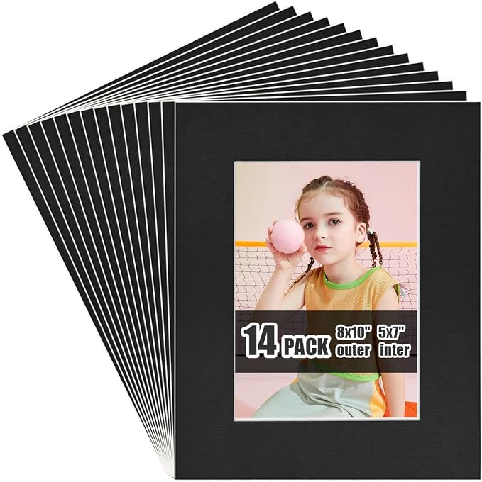 Egofine 8x10 Black Picture Mats Pack of 14, Frame Mattes by Egofine