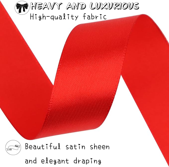 Red Solid Satin Ribbon 1 Inch 25 Yards Solid Polyester Fabric Ribbon - Image 4