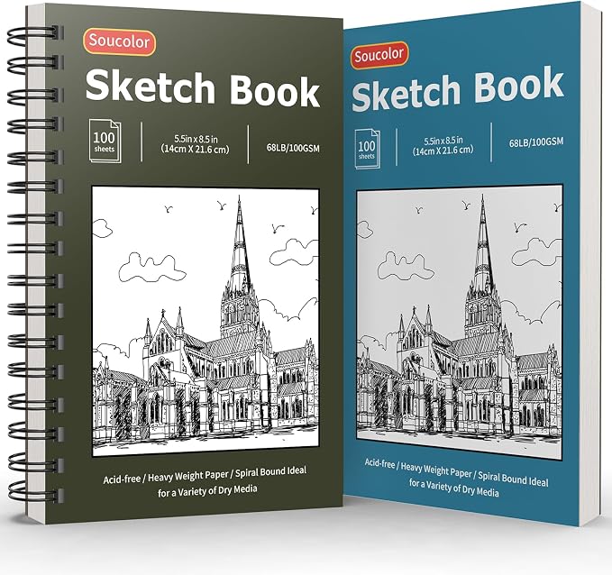 Soucolor 5.5" x 8.5" Sketchbook Pack of 2, 200 Sheets Blank Journal Notebook by Soucolor