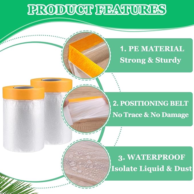 3 Pack Tape and Drape, 5x65.6 Ft Pre-Taped Masking Film - Image 3