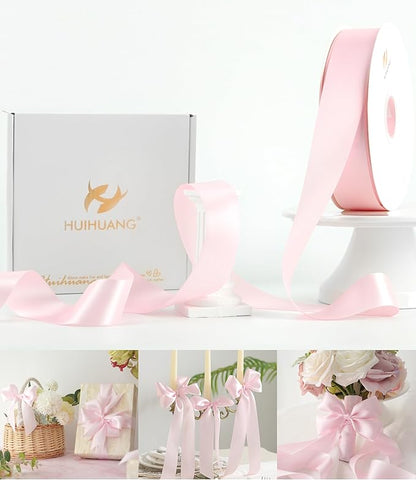 HUIHUANG Pink Satin Ribbon 1-1/2 inch x 100 Yards Light Pink Double-Faced Satin by HUIHUANG