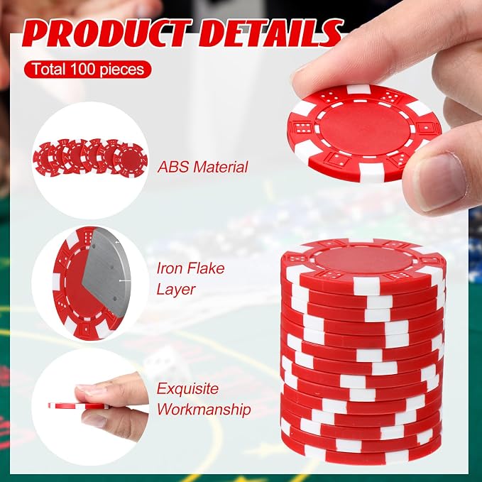 100 Pcs 11.5 Gram Poker Chips ABS Monte Carlo, 40 mm Bingo Chips Tokens Markers - Image 3