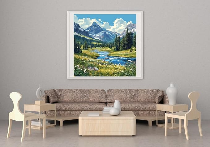 14ct Counted Cross Stitch Kits for Adults Mountains River Flowers Printed - Image 3