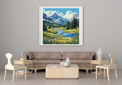 14ct Counted Cross Stitch Kits for Adults Mountains River Flowers Printed - Image 3
