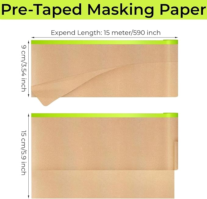 Pre-Taped Painting Masking Paper: 8 Rolls 6 Inch x 50 Feet Tape and Drape - Image 2