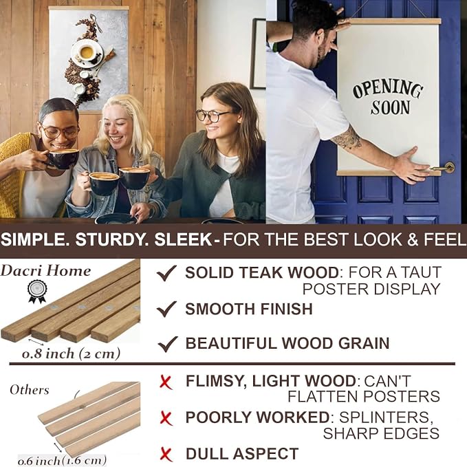 DACRI HOME 34 Inch Magnetic Poster Hanger Frame -Sturdy Teak Wood Poster Frame - Image 2