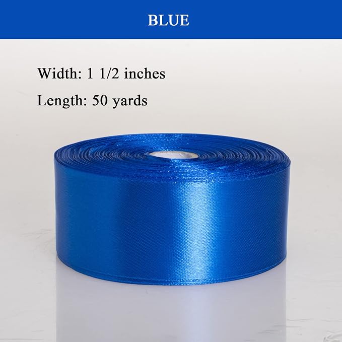 1 1/2 Inch Royal Blue Solid Satin Ribbon, 50 Yards Craft Fabric Ribbon - Image 2