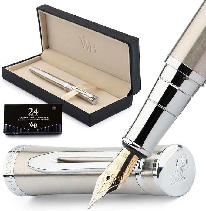 Wordsworth & Black Fountain Pen Set, 18K Gilded Extra Fine Nib, Includes 6 Pack by WordsworthBlack