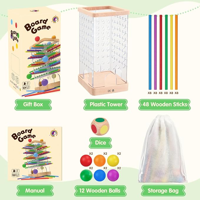 Montessori Wooden Board Games, 48 Colorful Sticks Dice Game - Image 7
