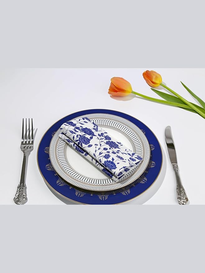 20 Pack Designer Paper Napkins, 3-Ply 6.5x6.5-inches Disposable Decorative Blue - Image 2
