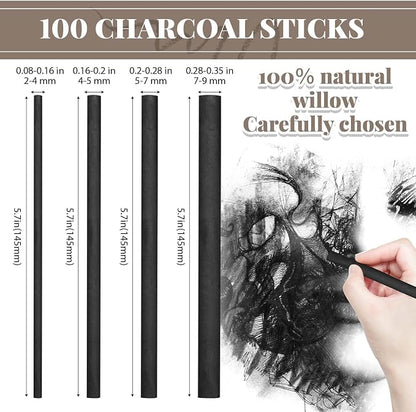 Gueevin 100 Pcs Willow Charcoal Sticks, Willow Charcoal, and Fine Art Christmas - Image 2