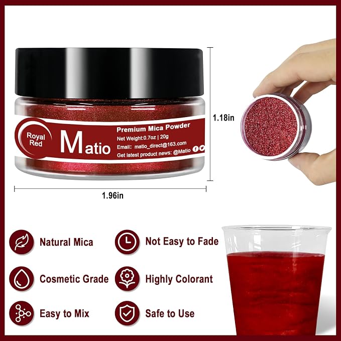 Matio Red Mica Powder, 0.7oz/20g Premium Mica Pigment Powder Natural Epoxy - Image 2