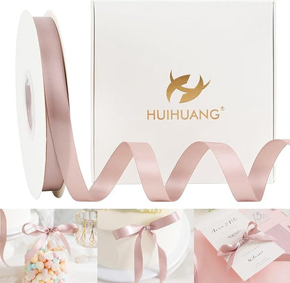 HUIHUANG Dusty Rose Rose Satin Ribbon 1/2 inch X 50 Yards Continuous, Dusty by HUIHUANG
