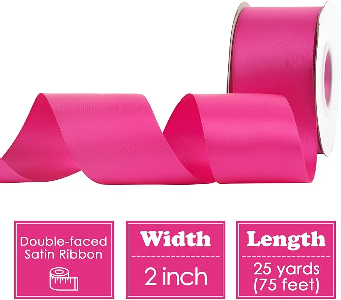 HUIHUANG Hot Pink Satin Ribbon - Image 2