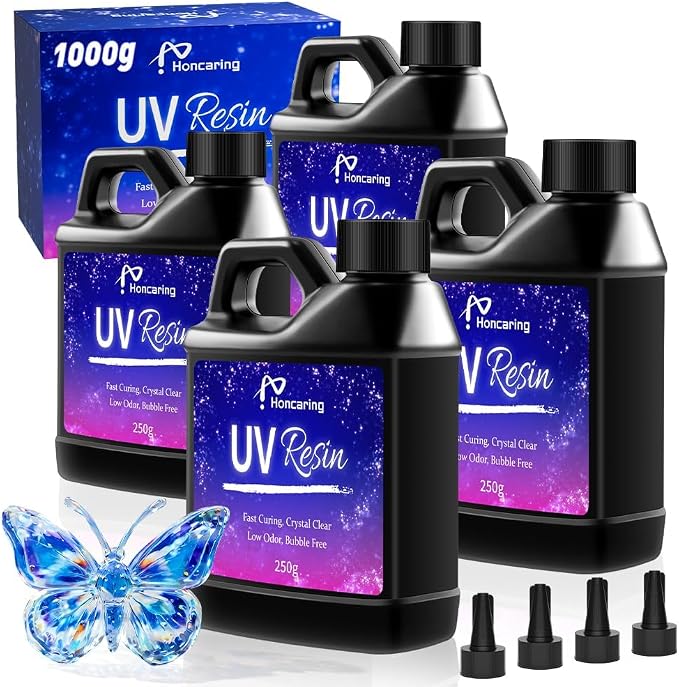 UV Resin 1000g, Hard Type Clear Beginner-Friendly Kit, Upgraded Formula & by Honcaring