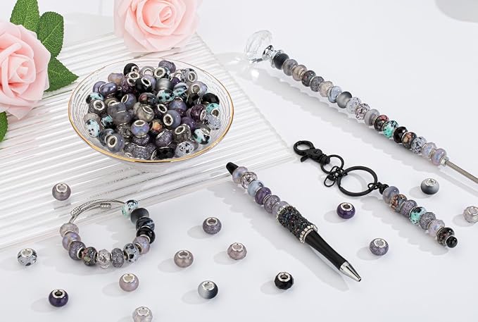 LAIDANLA Black Mix Large Hole Beads, Acrylic Loose Beads - Image 2