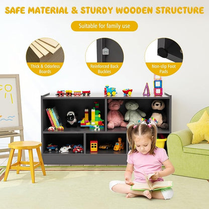 KOTEK Toy Storage Organizer, 5 Cubby Kids Bookshelf, Wooden 3-Tier Bookcase - Image 6