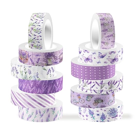 12 Rolls Lavender Washi Tape, Flower Butterfly Decorative Tape by Unknown