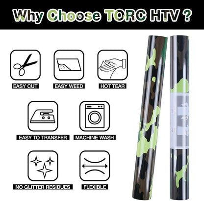 TORC Army Green Camouflage Heat Transfer Vinyl 12 inch x 5 ft, Camo HTV Vinyl - Image 3