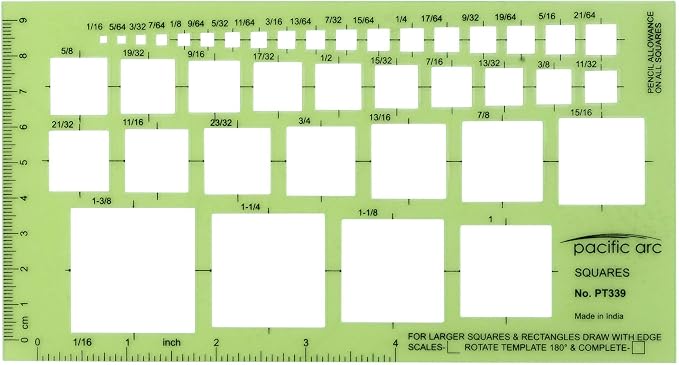 Pacific Arc Squares Template Guide, 39 Squares ranging from 1/16 inch to 1 and by PacificArc