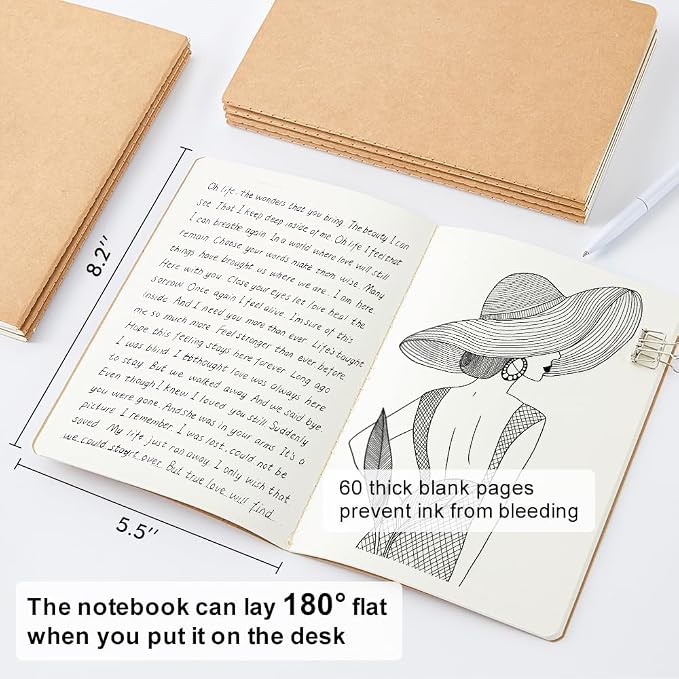 feela 8 Pack Unlined Kraft Paper Notebooks, Blank Journal Note Pad - Image 2