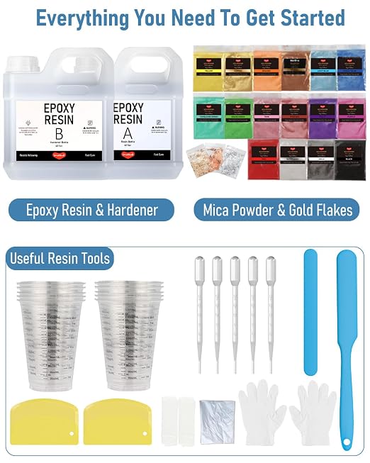 80 Oz Epoxy Resin Kit with 16 Colors Mica Powder, Cups & Stick, Crystal Clear - Image 7