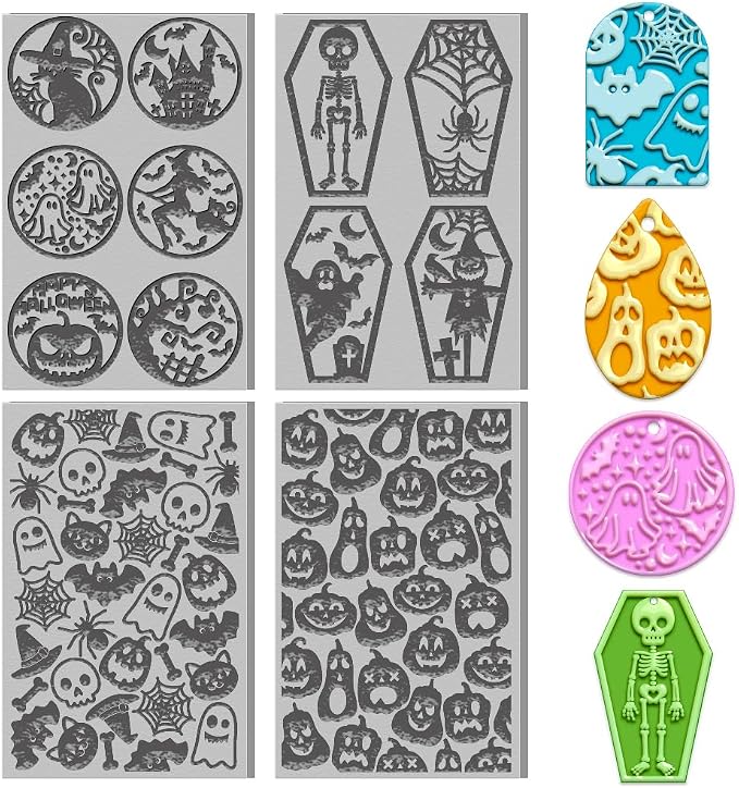 4PCS Halloween Polymer Clay Texture Sheets Set by ACRNIGHEET