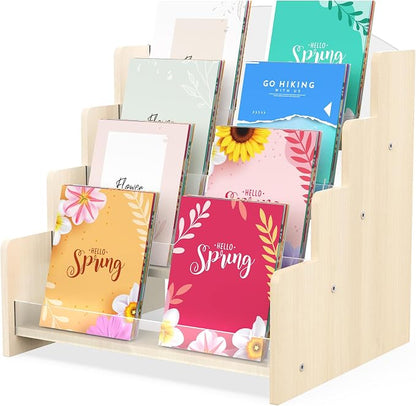 4-Tier Wooden Greeting Card Display Stand, Acrylic Brochure Holder by VANEME