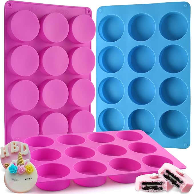 Sakolla 3 Pcs Round Chocolate Cookie Molds, 12-Cavity Cylinder Silicone Molds by Sakolla