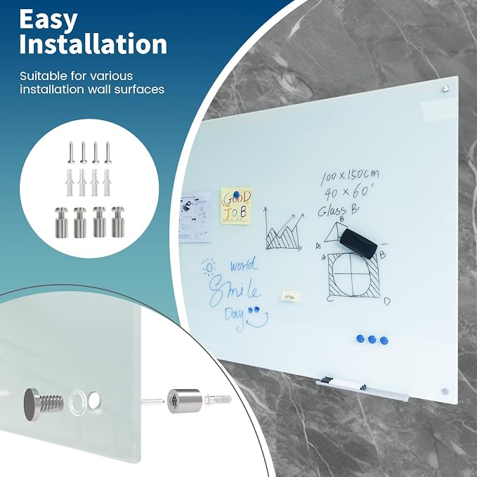 Magnetic Whiteboard Glass Writeboard 40"x60" Tempered Glass Dry Erase Board - Image 5