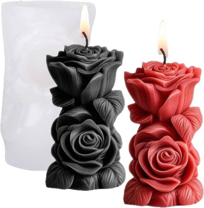 Rose Pillar Candle Silicone Molds Valentine 3D Rose Pillar Bouquet Soap Mold by AuoCattail