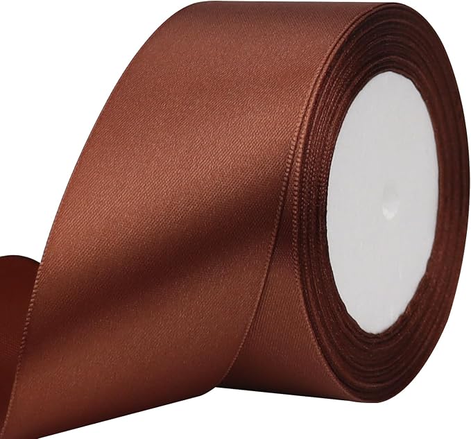 Brown Solid Satin Ribbon 2 Inch 25 Yards Solid Polyester Fabric Ribbon by Riunbb